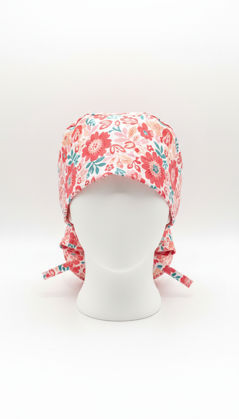 Gorro quirúrgico floral rosa sandía