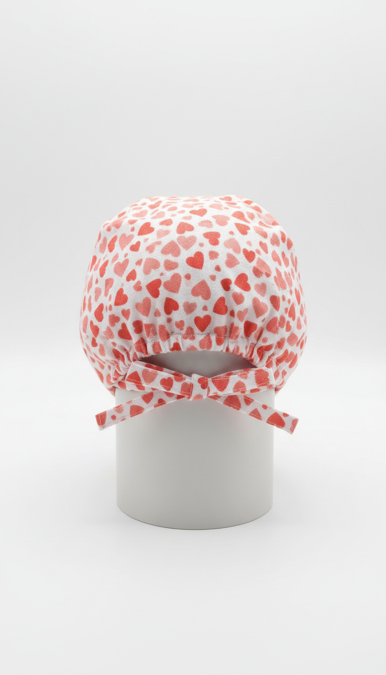 Gorro quirúrgico corazones coral ajustable