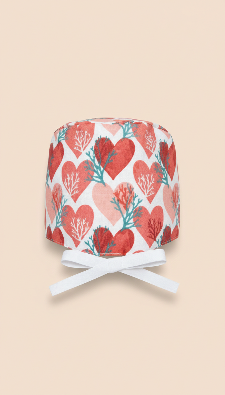 Gorro quirúrgico corazones coral